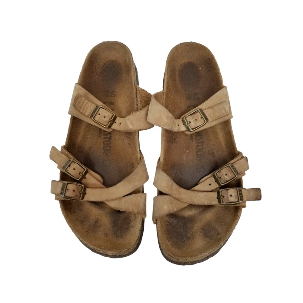Birkenstock Women's Franca Leather Sandals Slides Tan Size 40 - Picture 2 of 10